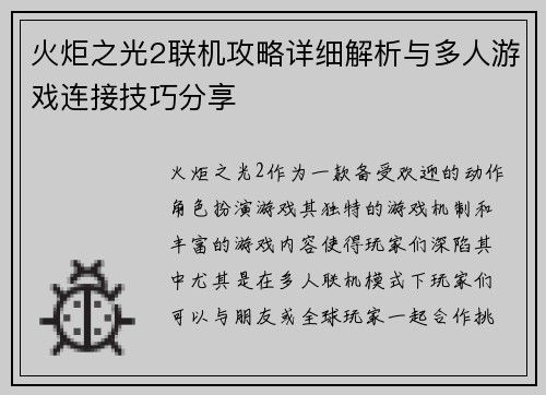 火炬之光2联机攻略详细解析与多人游戏连接技巧分享